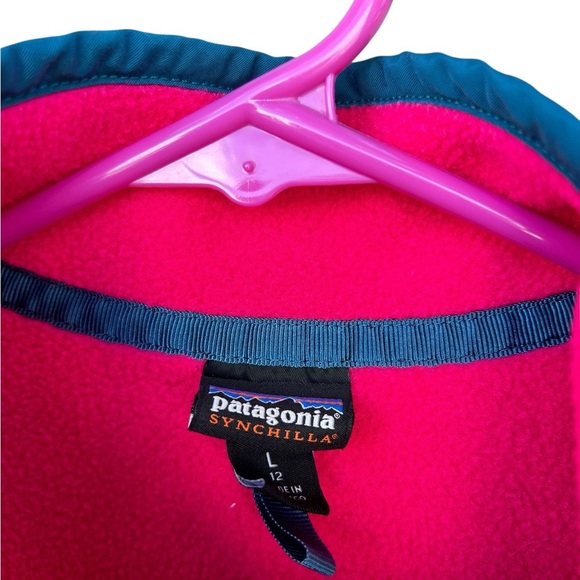 Patagonia Girls Snap Synchilla Pullover Fleece - Size Large - Pink Blue - Picture 9 of 9
